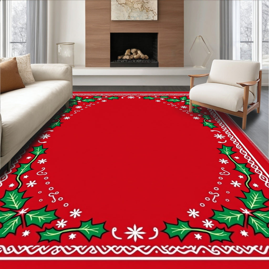 Festive Red Holly Berry Border Rug