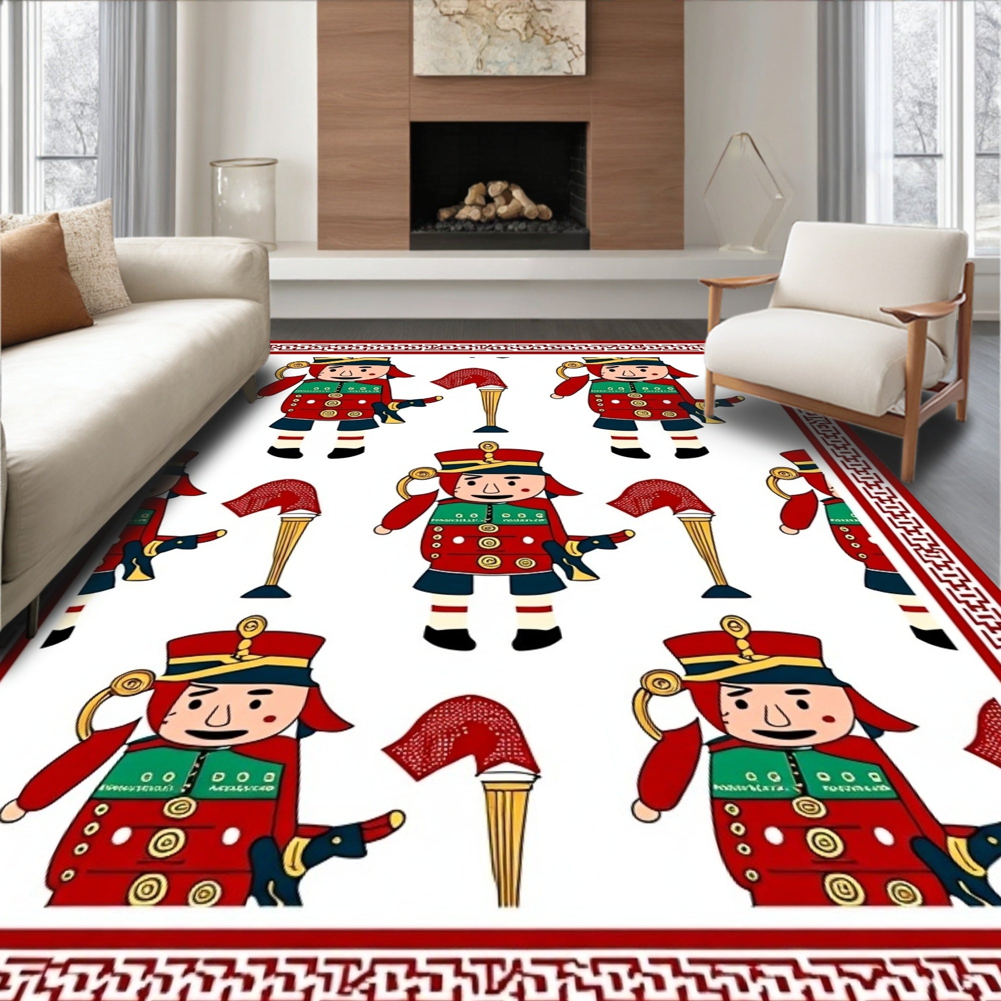 Red Toy Soldier Guards Pattern Rug