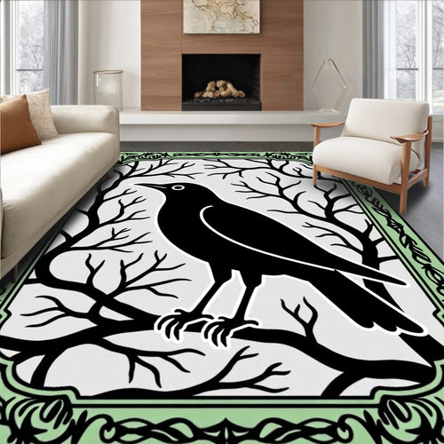 Black Crow Perched On Bare Branches Rug