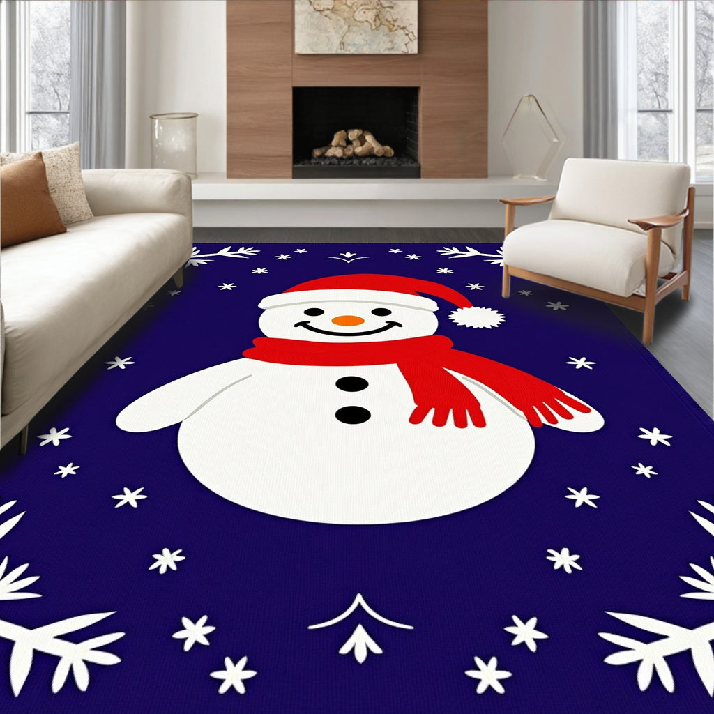 Navy Blue Snowman Winter Snowflakes Rug