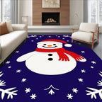 Navy Blue Snowman Winter Snowflakes Rug