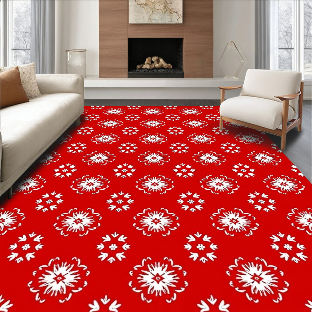 Crimson White Floral Scatter Rug