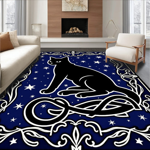 Black Cat Cosmic Night Ornate Rug