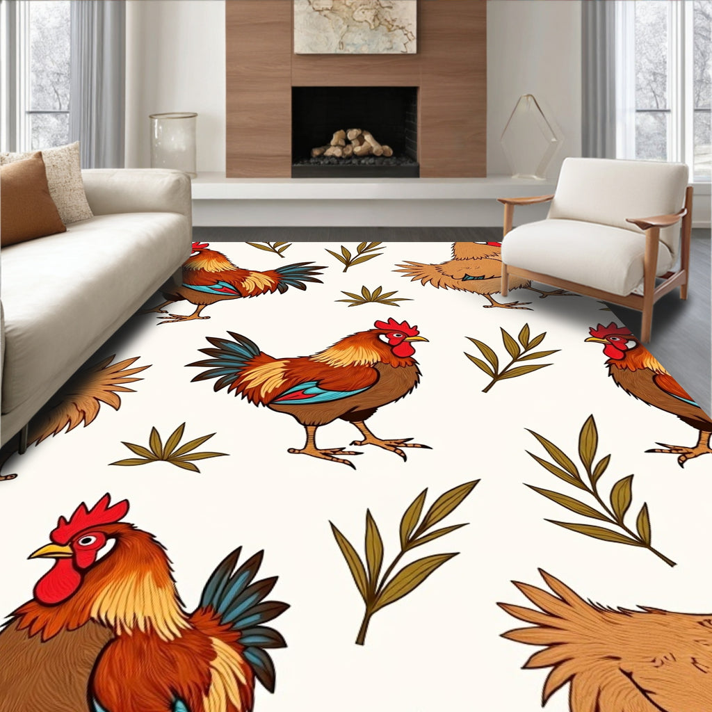 Rustic Rooster Chicken Foliage Rug