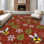 Brown Whimsical Bee Snowflake Forest Rug