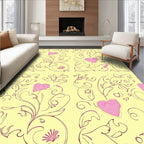 Whimsical Pink Heart Floral Garden Rug