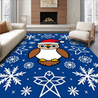 Cute Christmas Owl Snowflakes Blue Rug