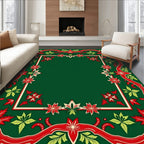 Festive Red Green Poinsettia Garland Rug