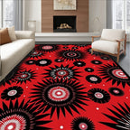 Red Black White Starburst Floral Rug