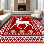 Crimson Deer Snowflake Folk Rug