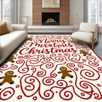 Red Swirl Gingerbread Man Christmas Collage Rug