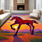 Vibrant Sunset Horse Landscape Rug