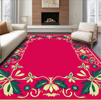 Ornate Crimson Floral Vine Border Rug