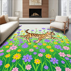 Whimsical Tiger Butterfly Meadow Flowers Rug