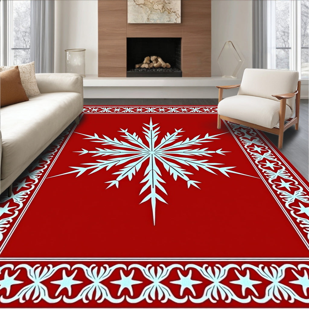 Crimson Snowflake Festive Border Rug