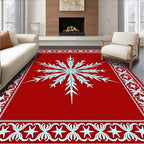 Crimson Snowflake Festive Border Rug