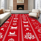 Red White Christmas Sleigh Snowflakes Rug