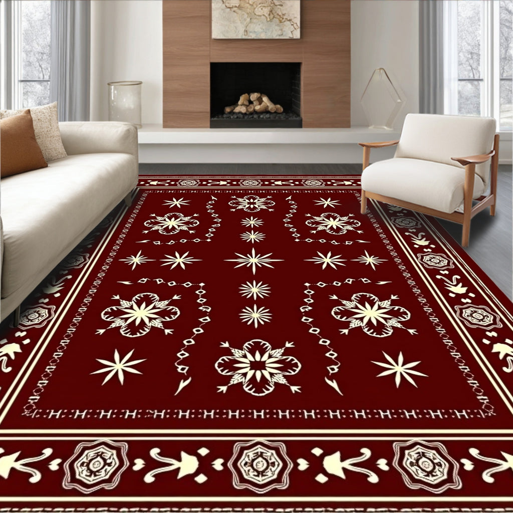 Crimson Floral Starburst Medallion Rug
