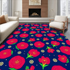 Crimson Rosebuds Scattered Blue Textile Rug