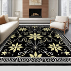 Black Gold Floral Border Medallion Rug