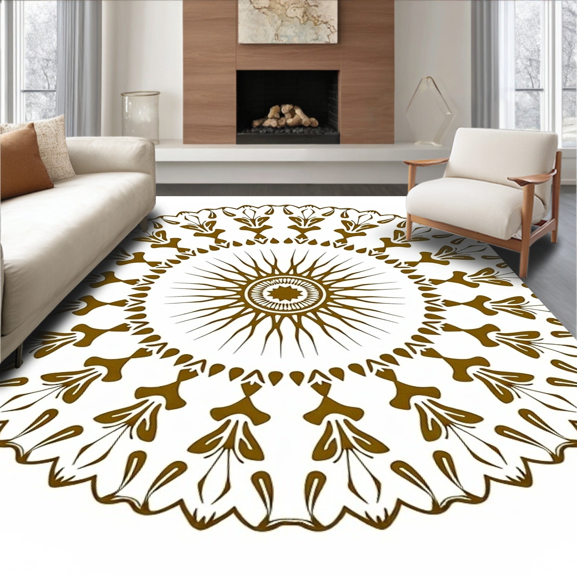 Golden Fan Medallion Radial Detail Rug