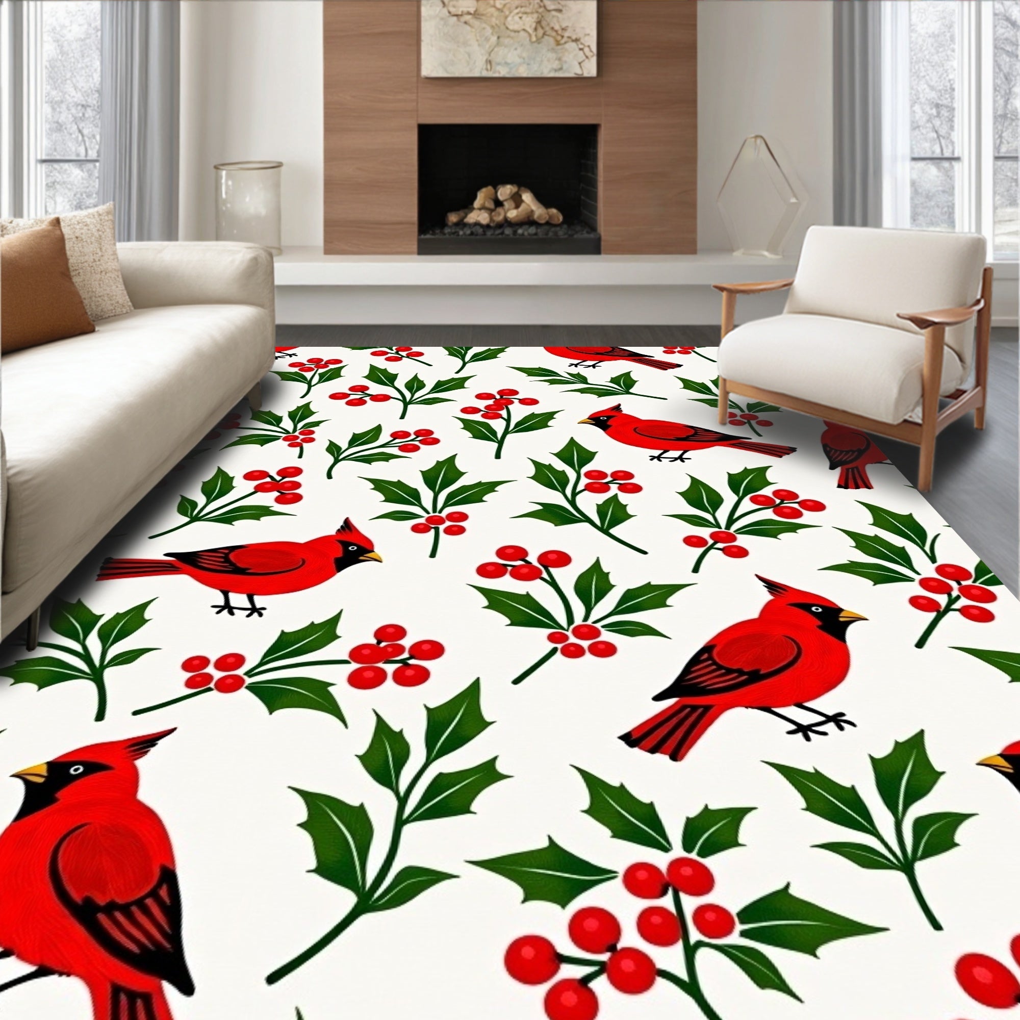 Red Cardinal Holly Berry Garden Rug