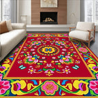 Vibrant Red Floral Butterfly Garden Rug