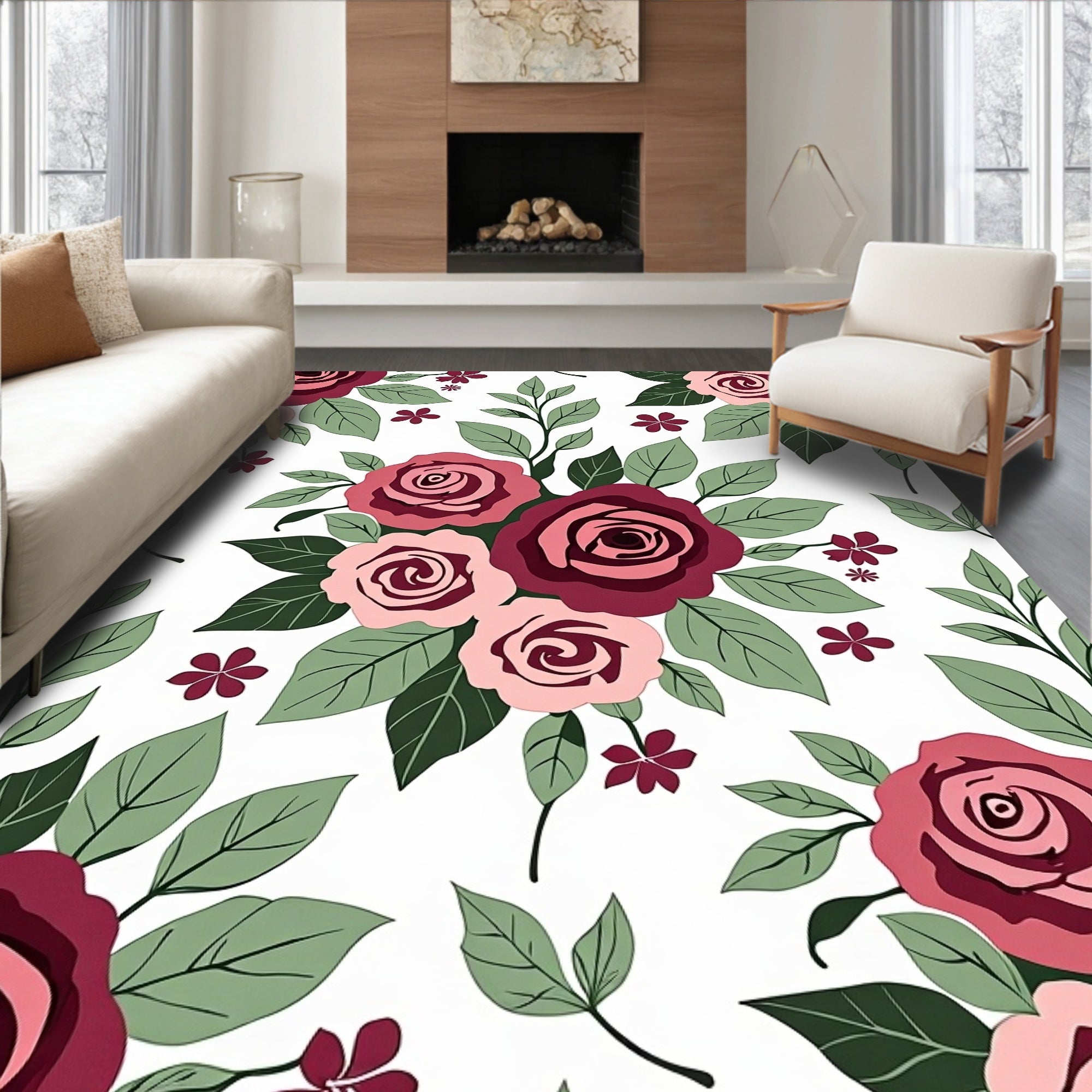 Burgundy Coral Pink Rose Garland Rug