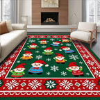Festive Gnome Snowflakes Green Red Rug