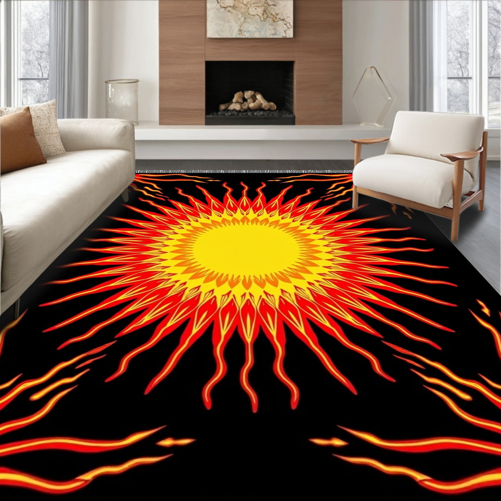 Fiery Sunburst Black Flame Rug