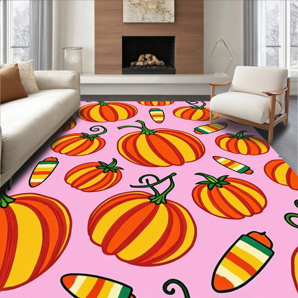 Orange Yellow Striped Pumpkin Print Rug