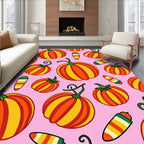 Orange Yellow Striped Pumpkin Print Rug