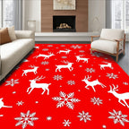 Red White Reindeer Snowflakes Christmas Rug