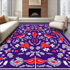 Red Birds and Flowers on Purple Ground Rug