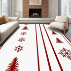Rustic Red Stripe Pine Snowflakes Rug