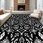 Black White Floral Art Nouveau Rug