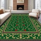Art Deco Emerald Green Floral Scroll Rug