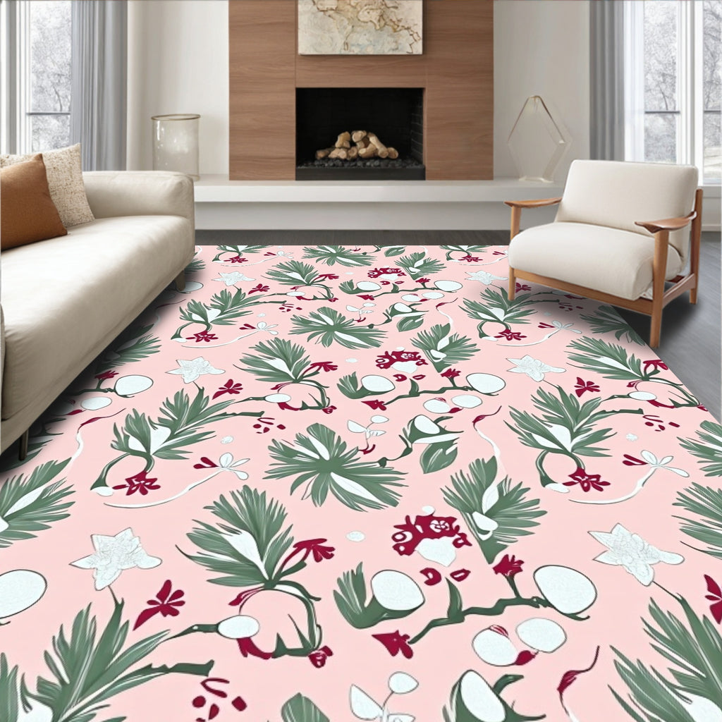 Whimsical Berry Blossom Tropical Leaves Rug