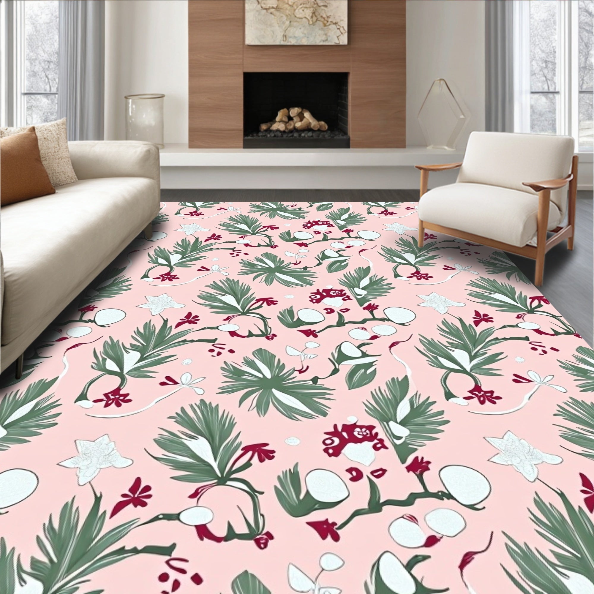 Whimsical Berry Blossom Tropical Leaves Rug