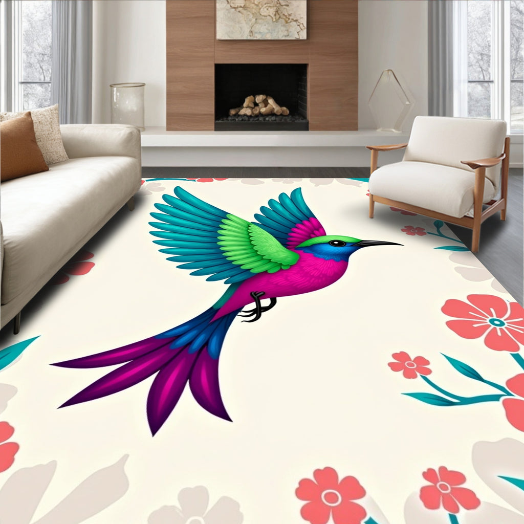 Vibrant Hummingbird Floral Border Rug