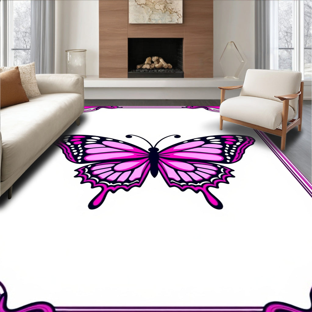 Vibrant Pink Butterfly Ornamental Frame Rug