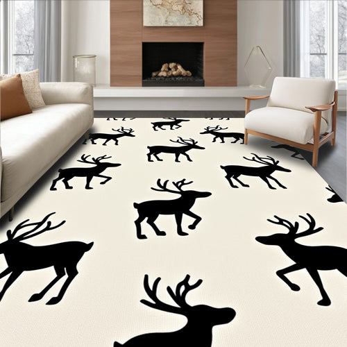 Black Stag All-Over Silhouette Rug