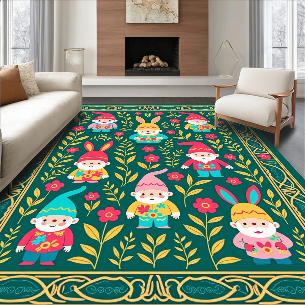 Whimsical Gnome Floral Spring Garden Rug