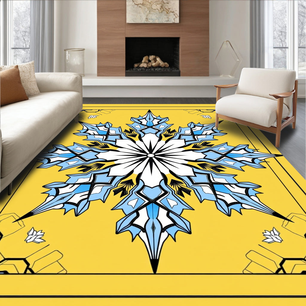 Striking Yellow Blue Starburst Mandala Rug