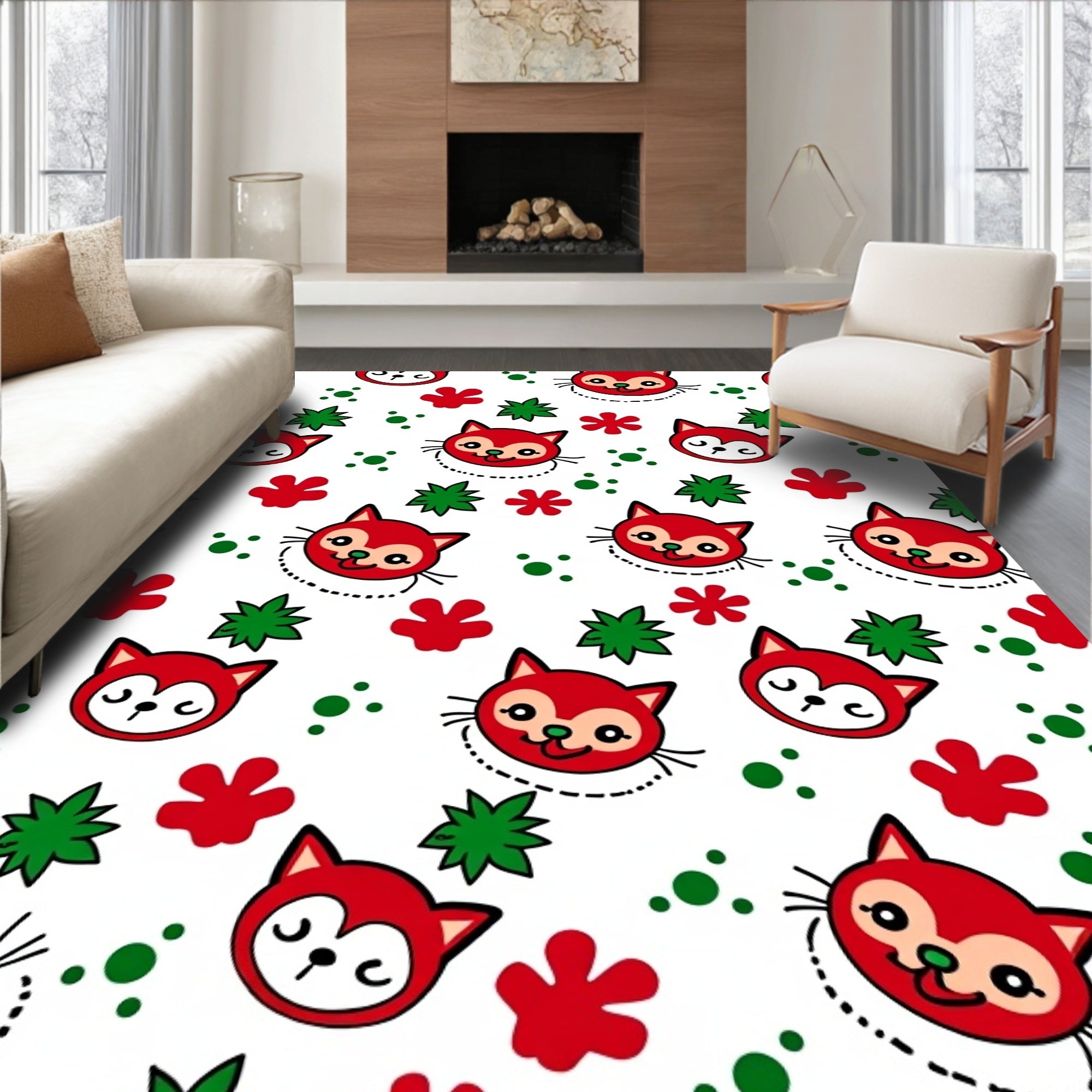 Cute Red Fox Faces Whimsical Scatter Rug