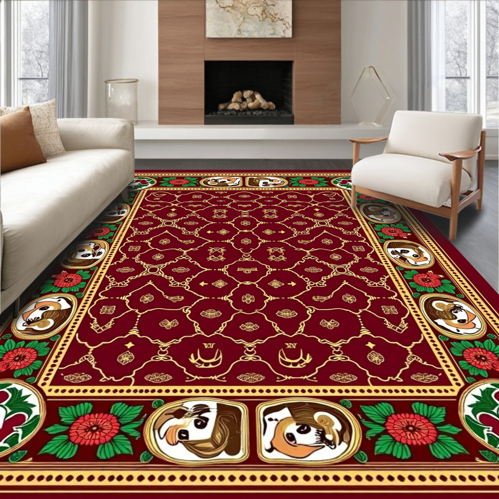 Crimson Floral Dog Portrait Medallion Rug