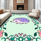 Whimsical Purple Hedgehog Floral Frame Rug