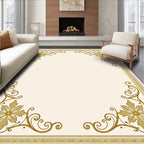 Golden Leafy Swirl Border Rug