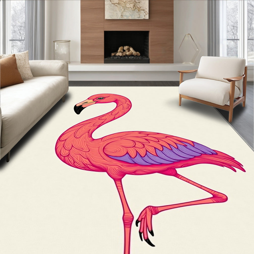 Vivid Pink Flamingo Bird Illustration Rug