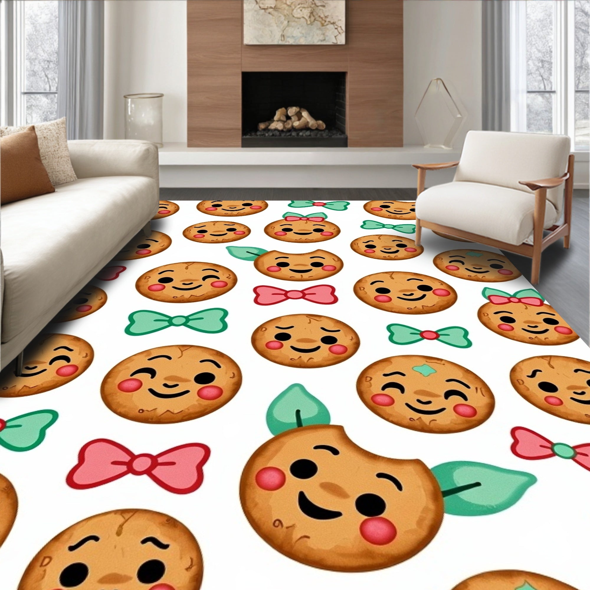 Whimsical Gingerbread Cookies Bows Rug